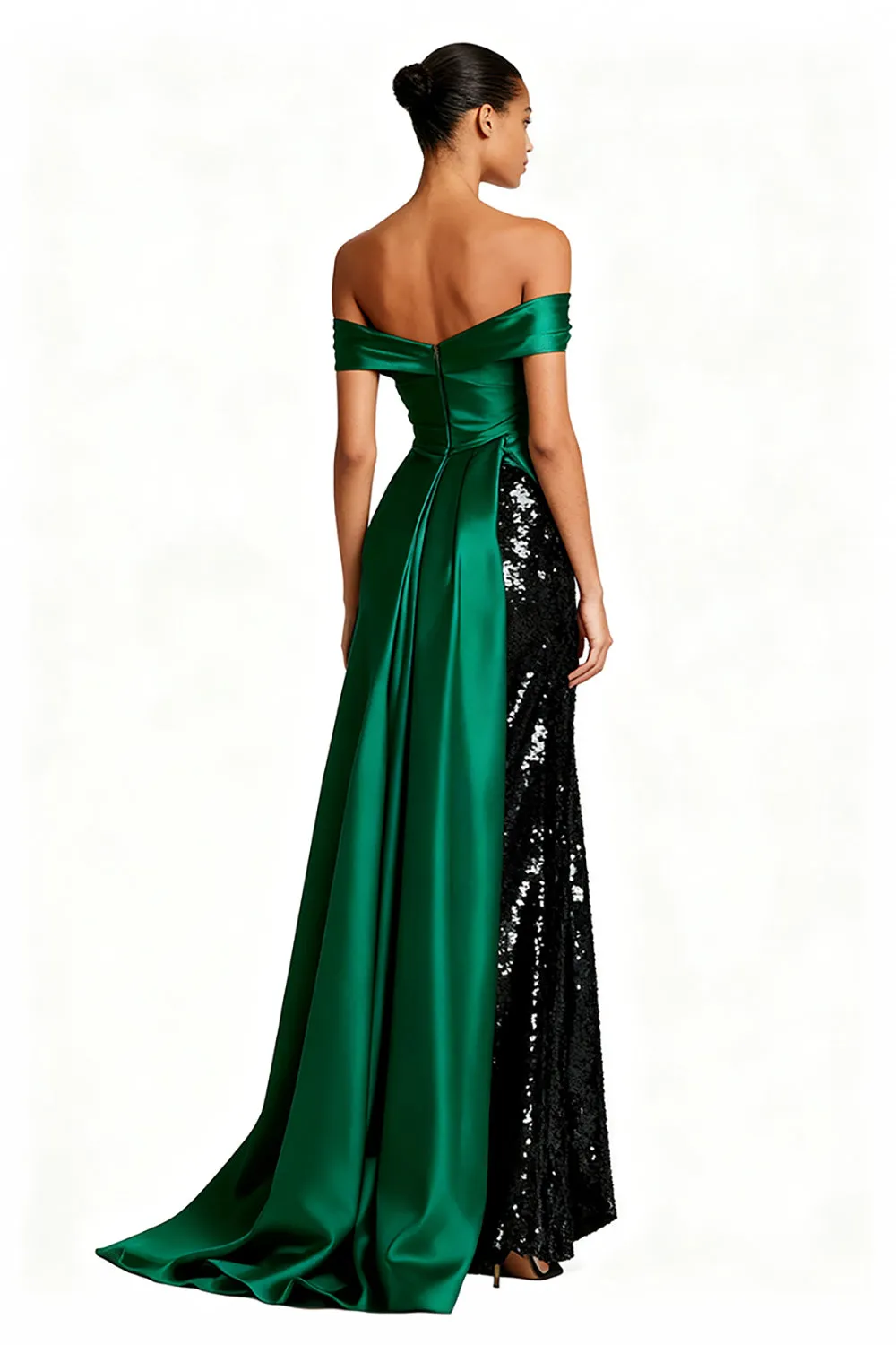 Sparkly Dark Green Off The Shoulder Ruched Holiday Dress sold by Wedtrend product image thumbnail 2
