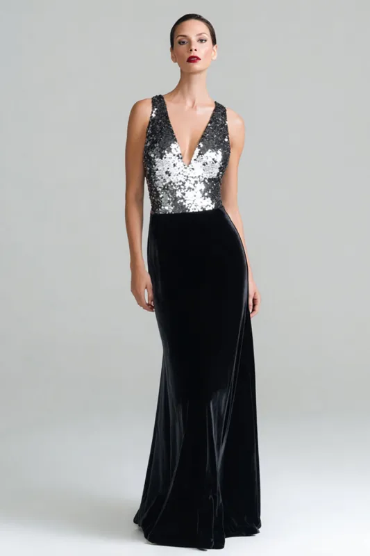 Mermaid Black and Silver V-Neck Formal Dress with Sequins sold by Wedtrend