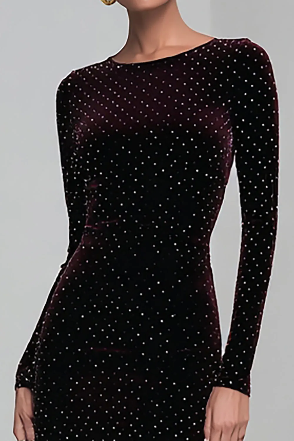 Velvet Sheath Long Sleeves Coffee Formal Dress with Beading sold by Wedtrend product image thumbnail 2
