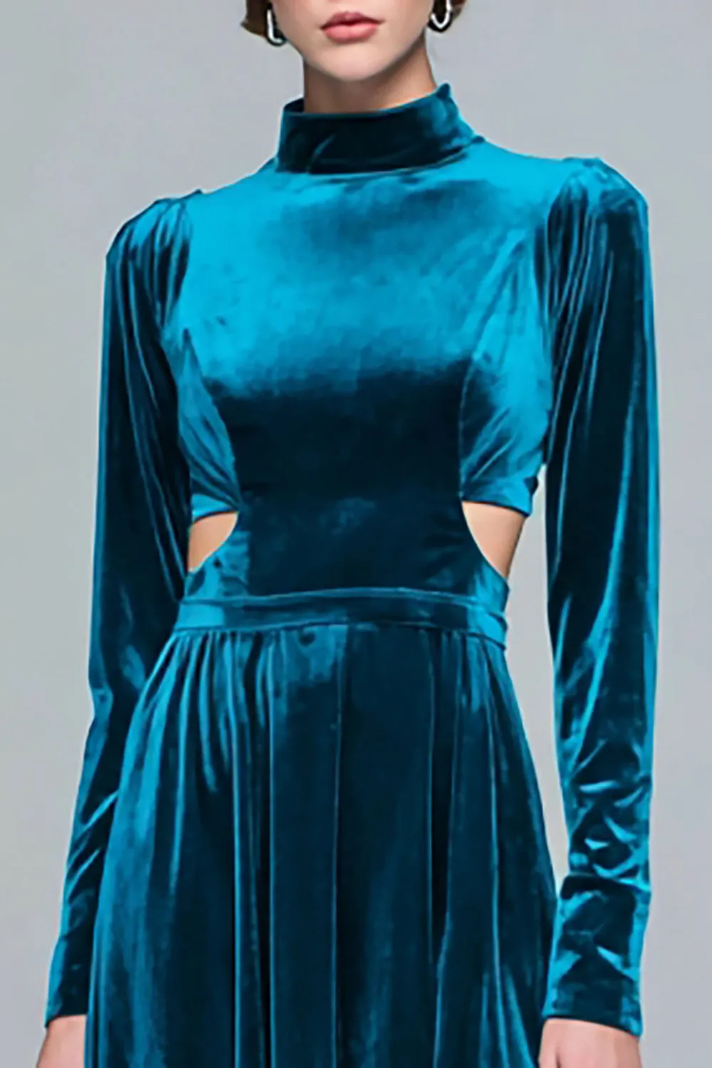 Peacock Blue Cut Out A-Line Maxi Holiday Dress with Long Sleeves sold by Wedtrend product image thumbnail 2