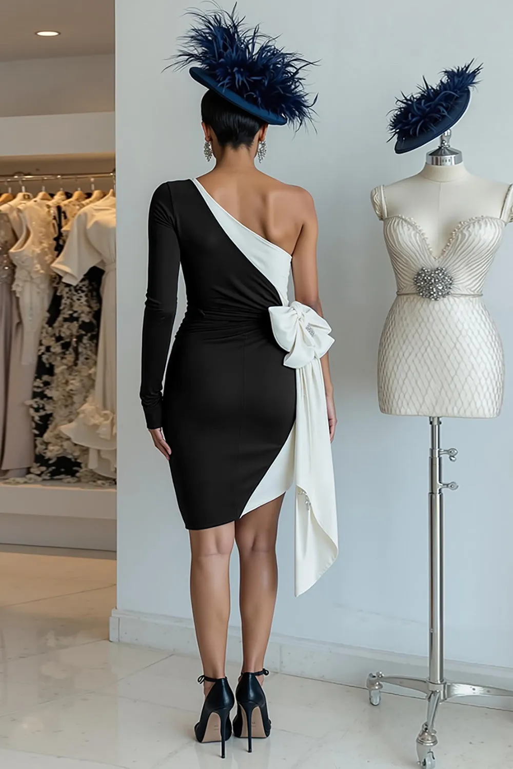 One Shoulder Sheath Black Mother Of The Bride Dress with Bow sold by Wedtrend product image thumbnail 2