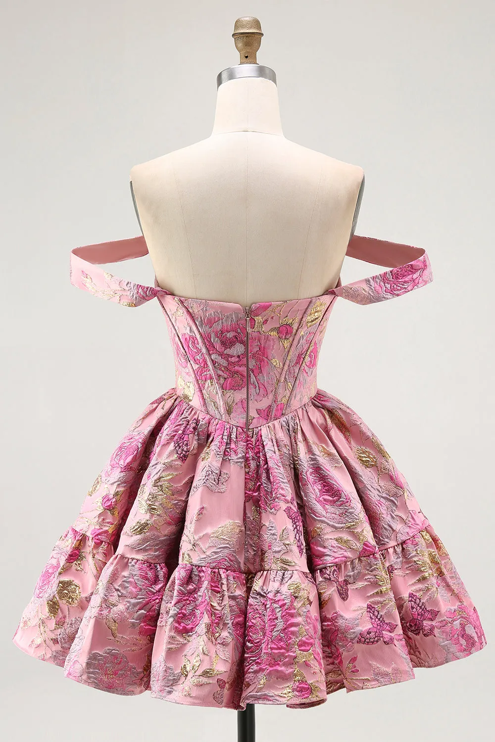 Cute Blush A-Line Corset Floral Brocade Mini Homecoming Dress sold by Wedtrend product image thumbnail 4