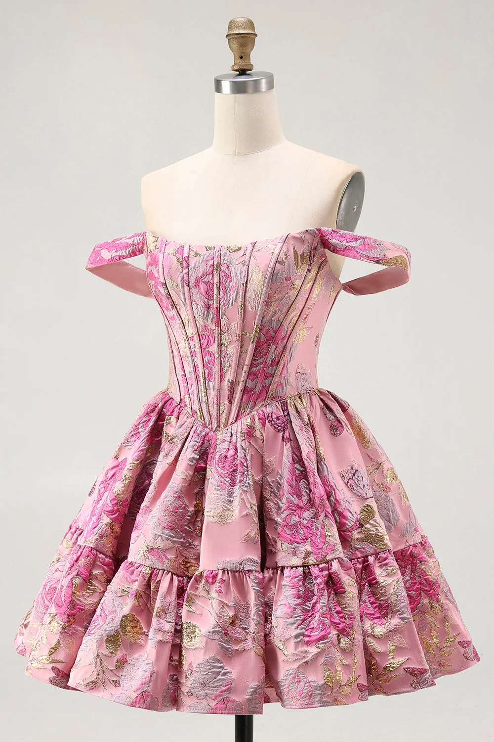 Cute Blush A-Line Corset Floral Brocade Mini Homecoming Dress sold by Wedtrend product image thumbnail 5