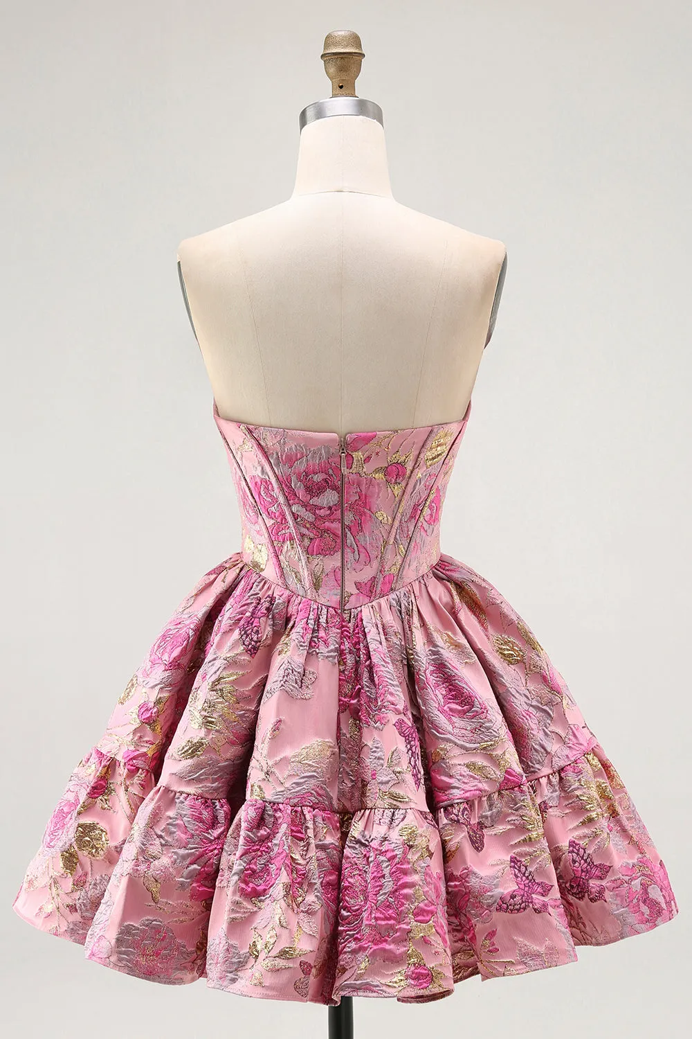Cute Blush A-Line Corset Floral Brocade Mini Homecoming Dress sold by Wedtrend product image thumbnail 2