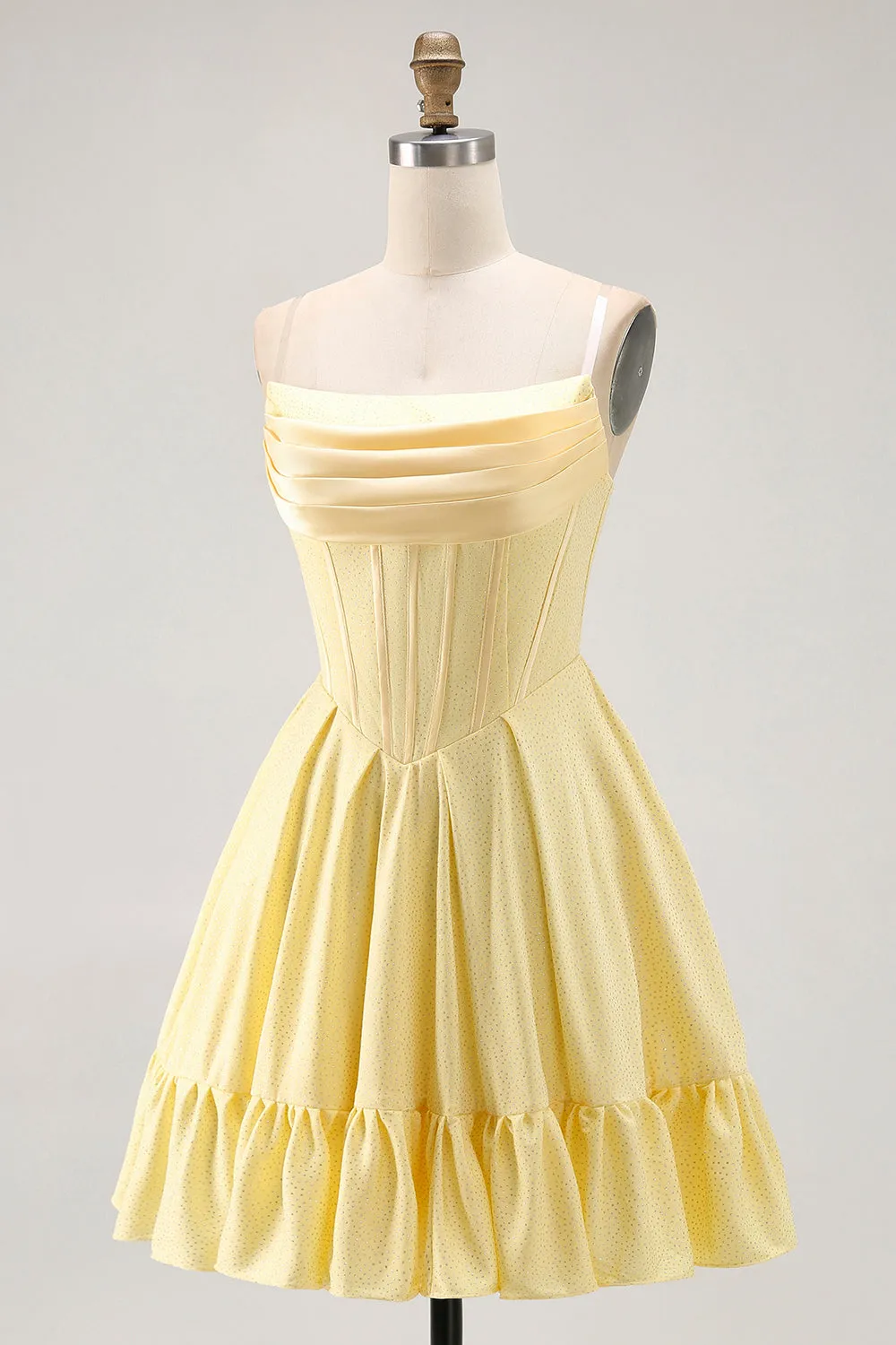 A-Line Sunshine Yellow Strapless Corset Mini Homecoming Dress with Ruffles sold by Wedtrend product image thumbnail 3