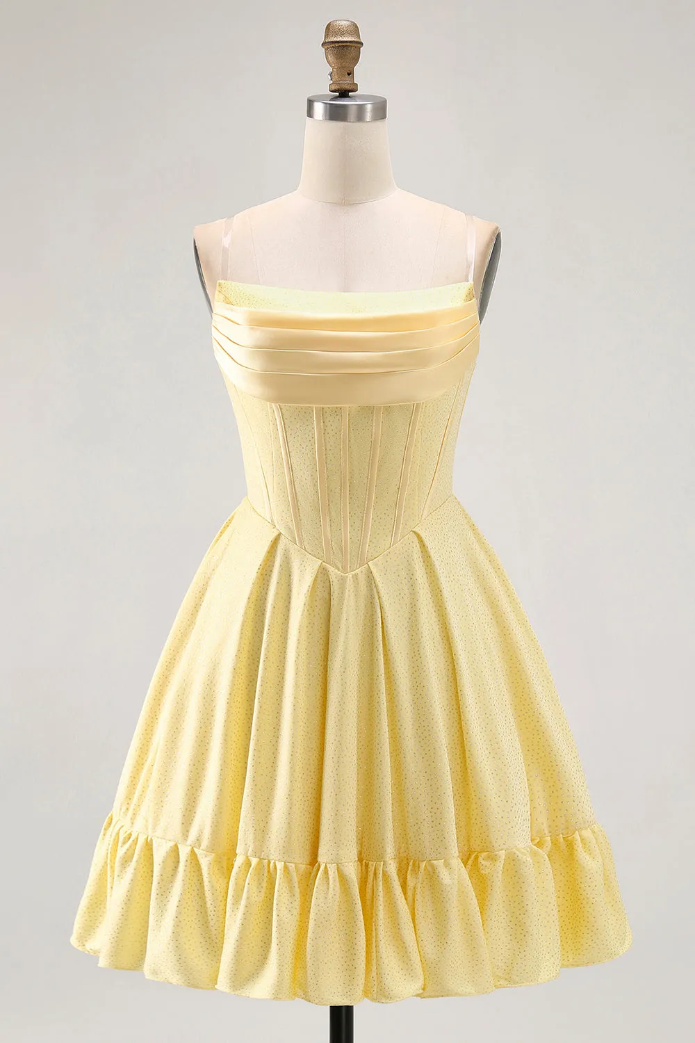 A-Line Sunshine Yellow Strapless Corset Mini Homecoming Dress with Ruffles sold by Wedtrend