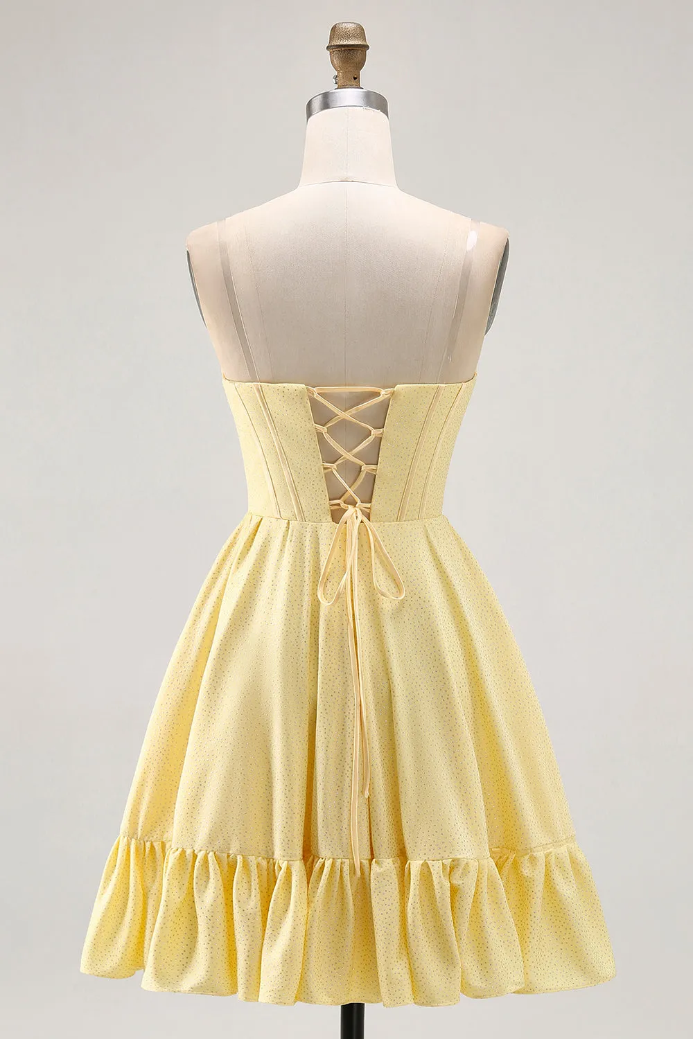 A-Line Sunshine Yellow Strapless Corset Mini Homecoming Dress with Ruffles sold by Wedtrend product image thumbnail 2