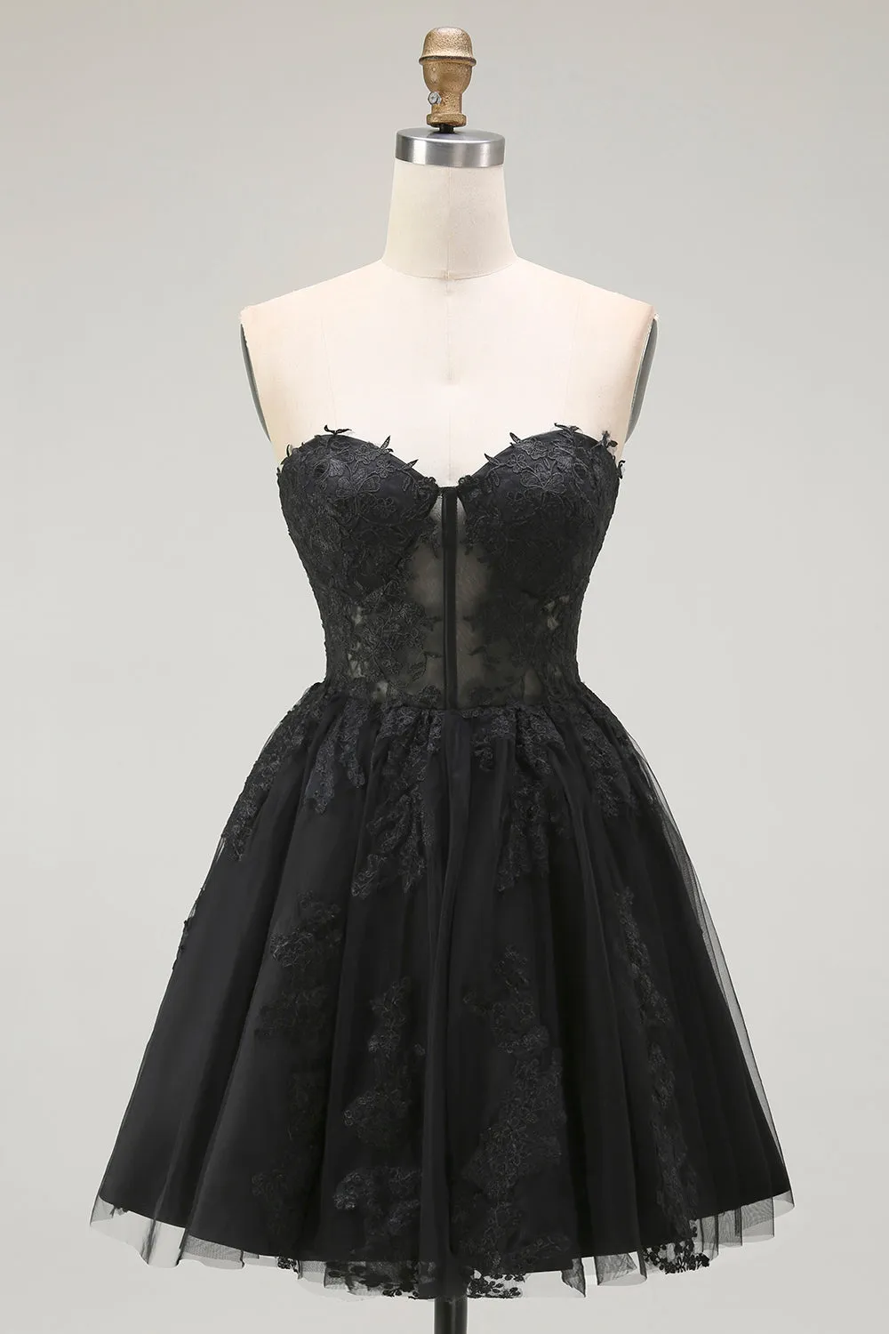 Black Sweetheart A-Line Mini Homecoming Dress with Appliques sold by Wedtrend