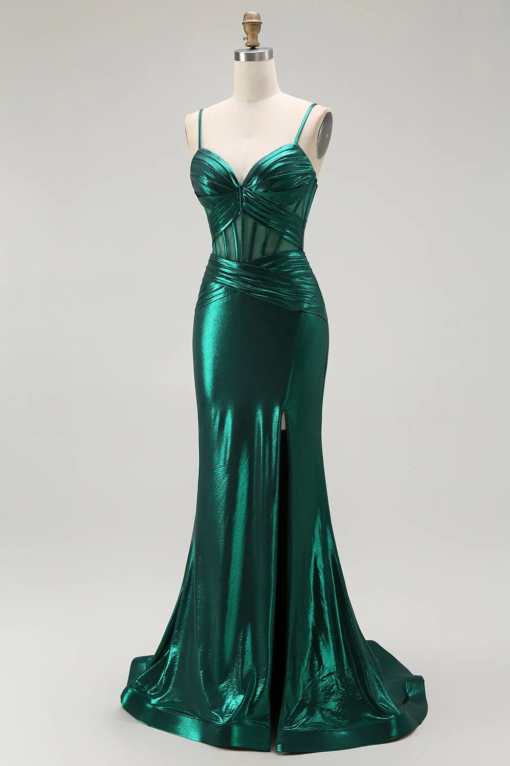 Metallic Dark Green Mermaid Corset Long Prom Dress with Slit sold by Wedtrend product image thumbnail 3