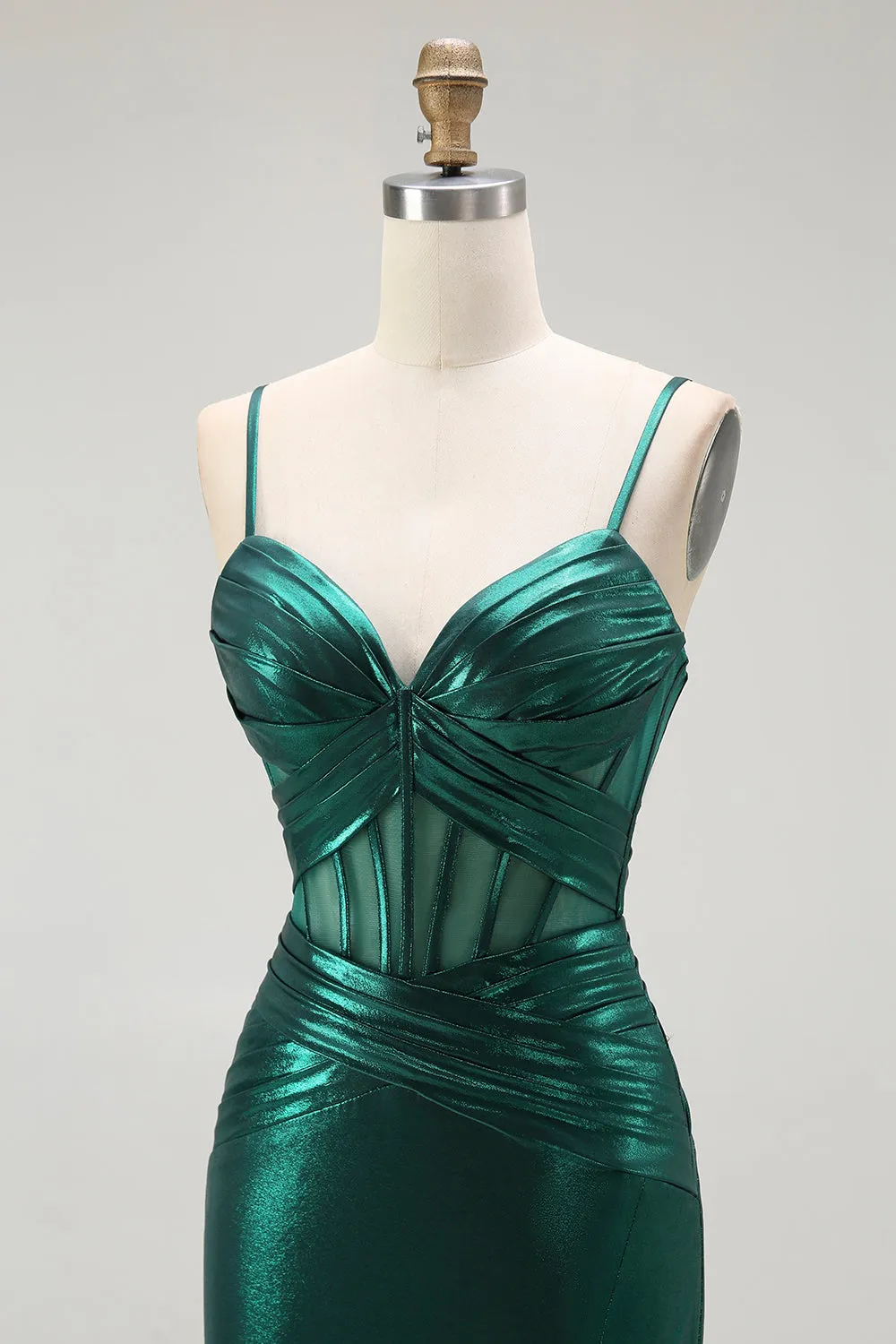Metallic Dark Green Mermaid Corset Long Prom Dress with Slit sold by Wedtrend product image thumbnail 5
