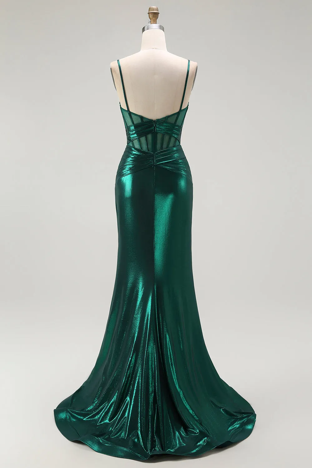 Metallic Dark Green Mermaid Corset Long Prom Dress with Slit sold by Wedtrend product image thumbnail 2