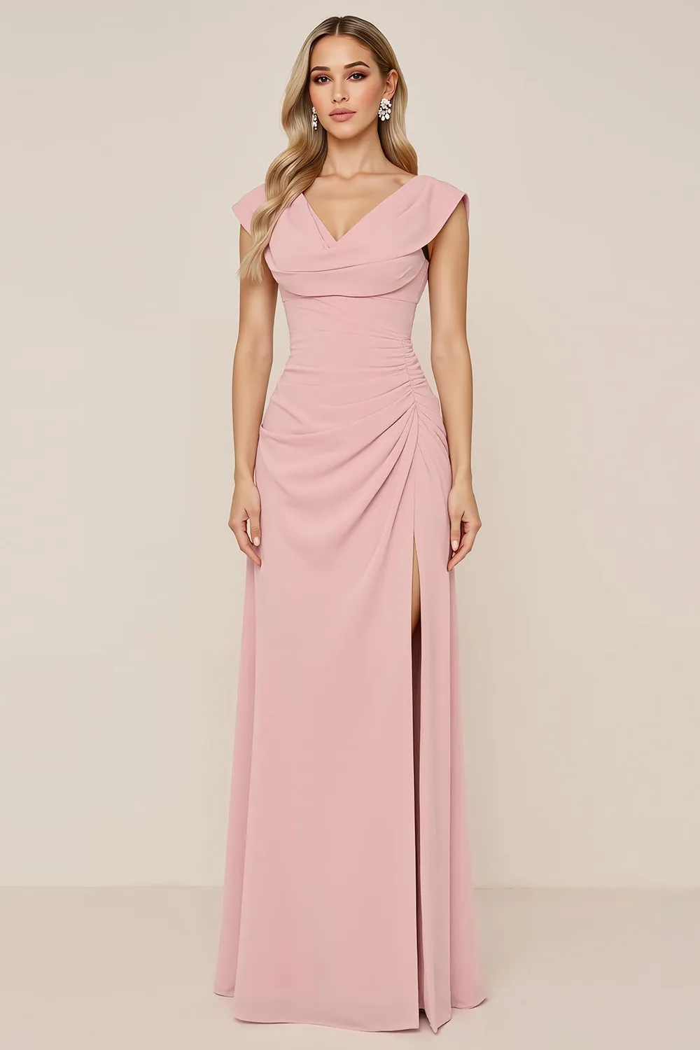 Burgundy A Line Cowl Neck Long Bridesmaid Dress with Slit sold by Wedtrend product image thumbnail 3