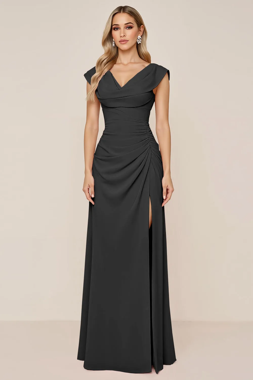 Burgundy A Line Cowl Neck Long Bridesmaid Dress with Slit sold by Wedtrend product image thumbnail 5
