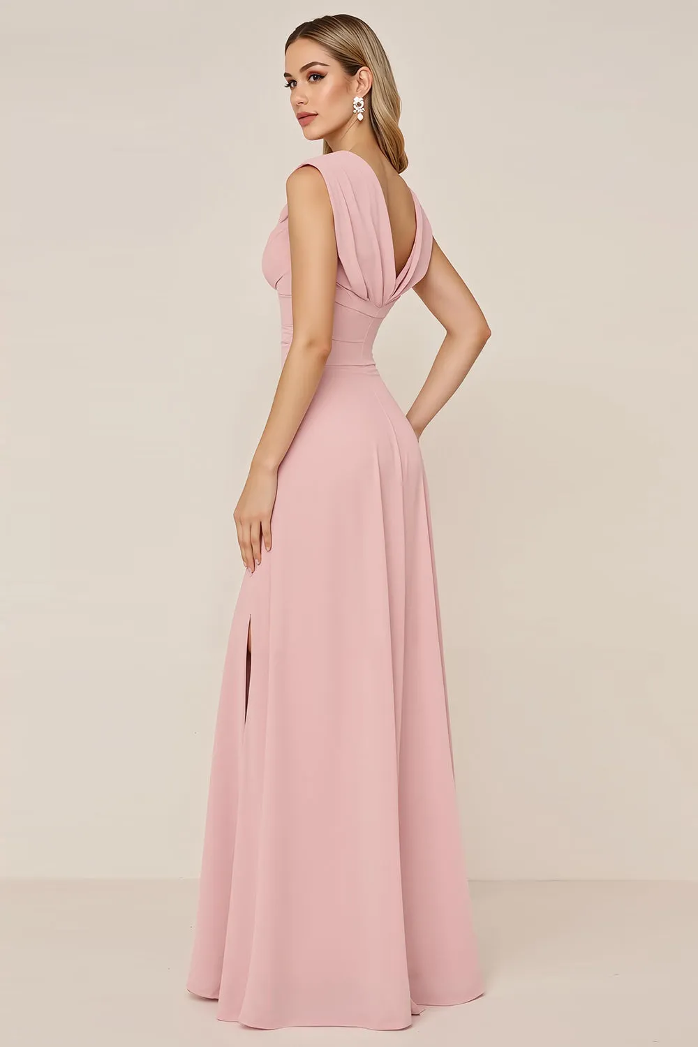 Burgundy A Line Cowl Neck Long Bridesmaid Dress with Slit sold by Wedtrend product image thumbnail 4