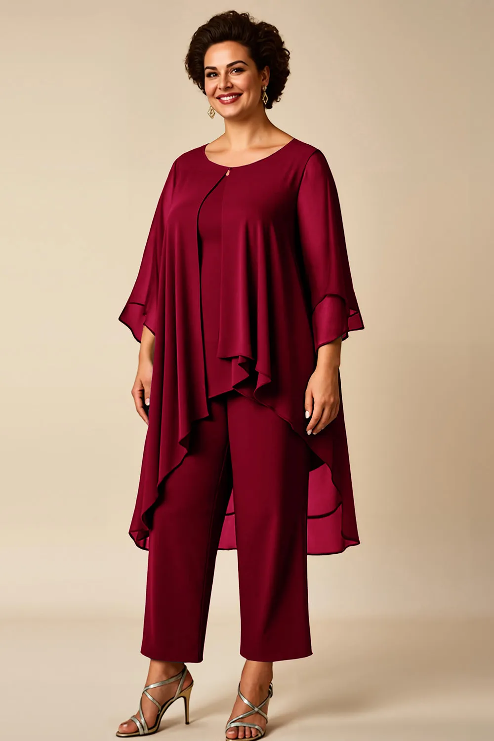Dusty Rose 2 Piece Round Neck Chiffon Mother of the Bride Pant Suits sold by Wedtrend product image thumbnail 5