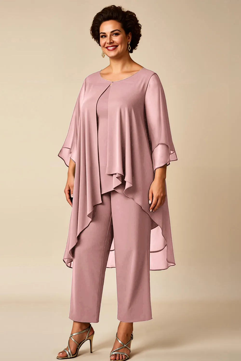 Dusty Rose 2 Piece Round Neck Chiffon Mother of the Bride Pant Suits sold by Wedtrend