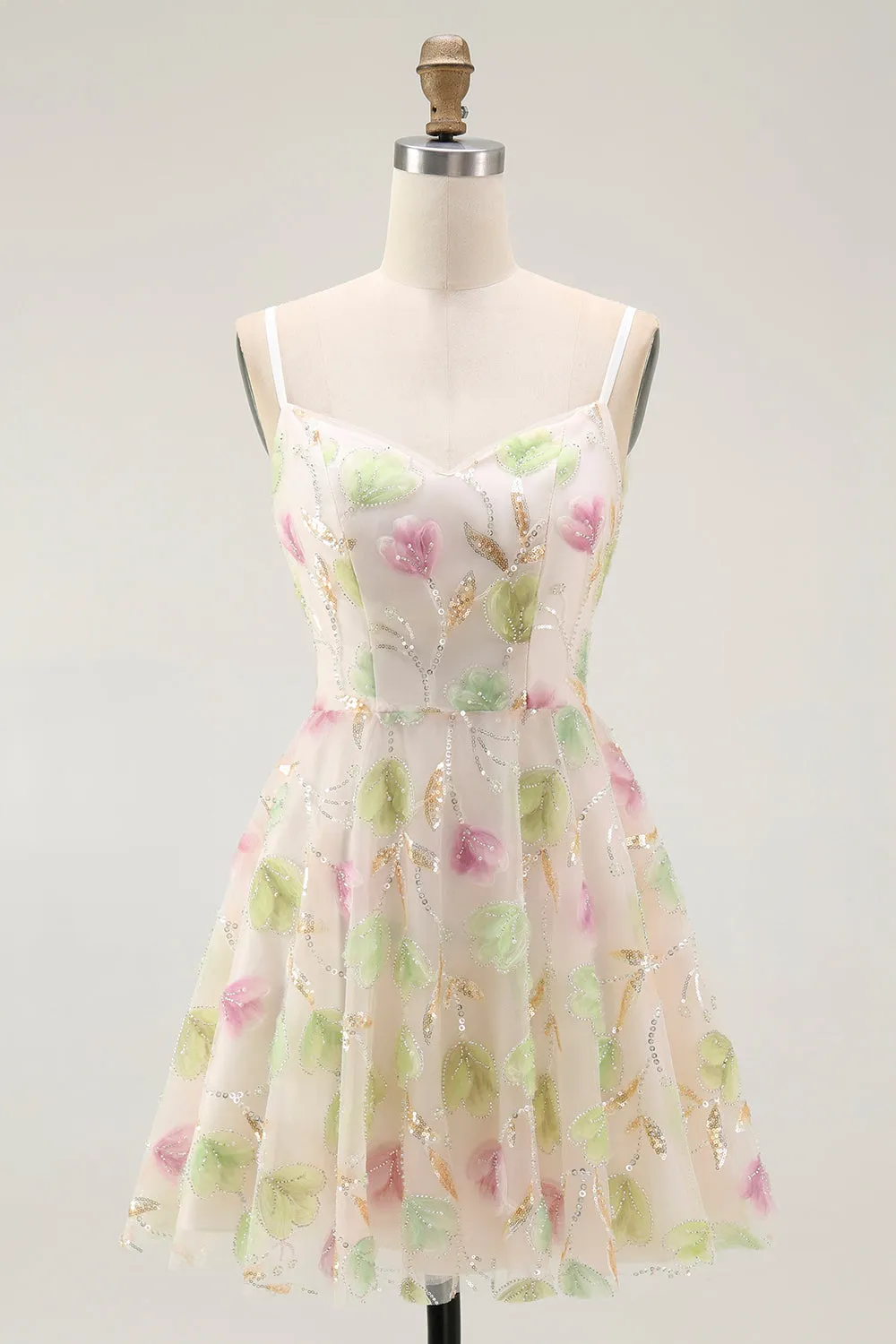 Apricot A Line Spaghetti Straps Short Homecoming Dress with Sequins sold by Wedtrend