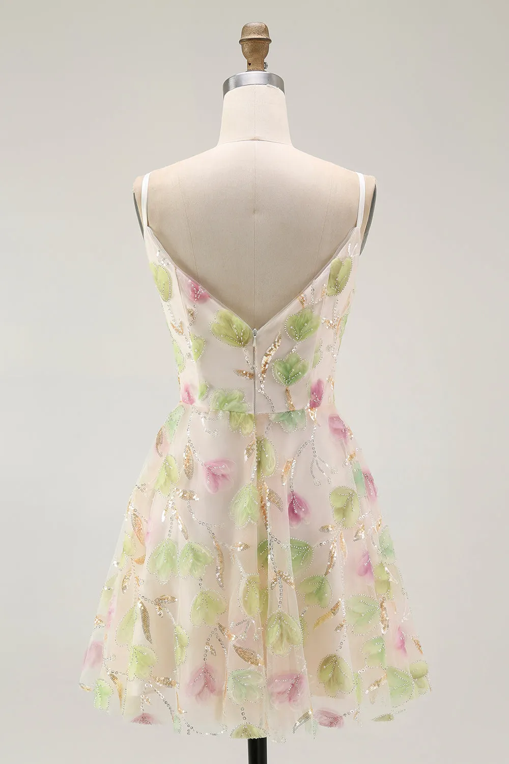 Apricot A Line Spaghetti Straps Short Homecoming Dress with Sequins sold by Wedtrend product image thumbnail 2