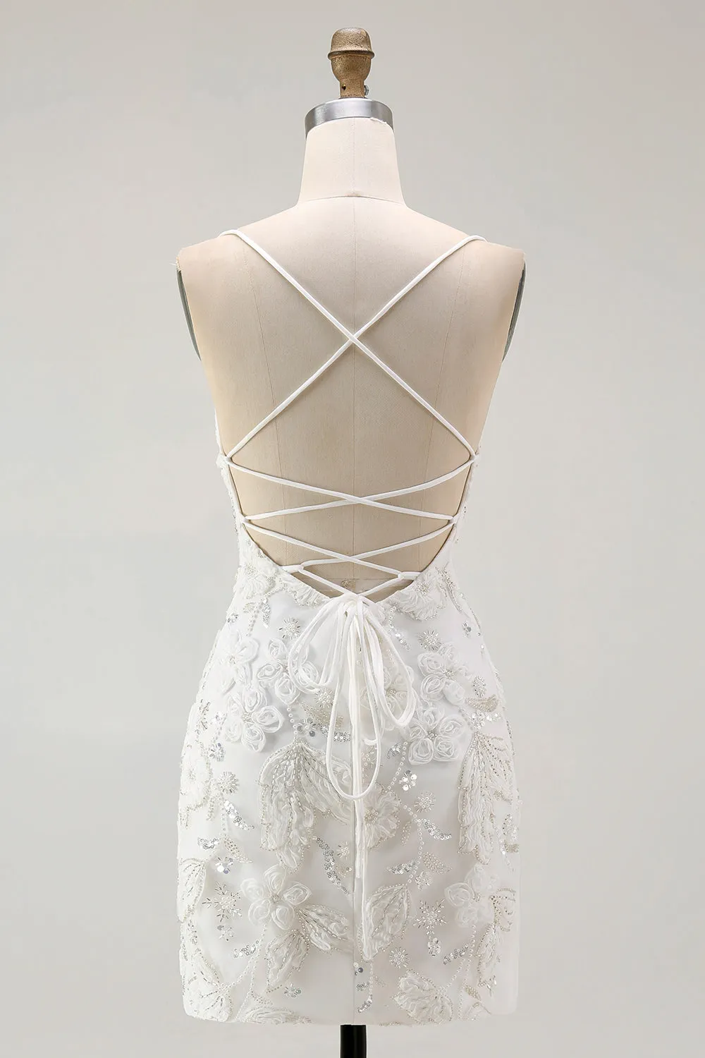 Bodycon White Spaghetti Straps Homecoming Dress with 3D Flowers sold by Wedtrend product image thumbnail 2