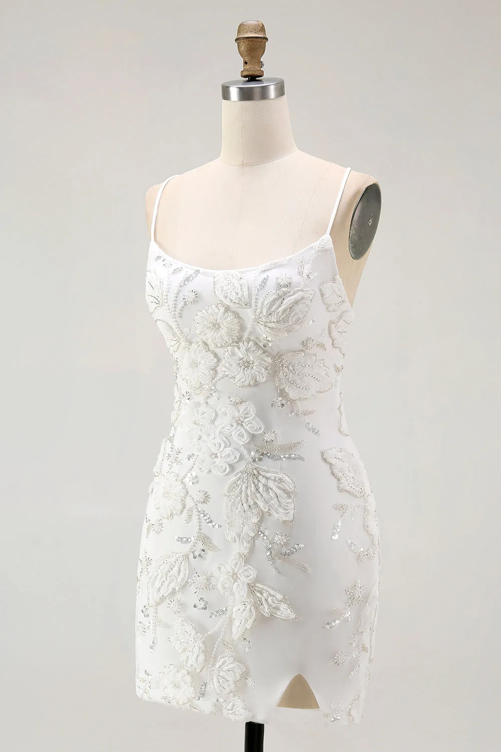 Bodycon White Spaghetti Straps Homecoming Dress with 3D Flowers sold by Wedtrend product image thumbnail 3