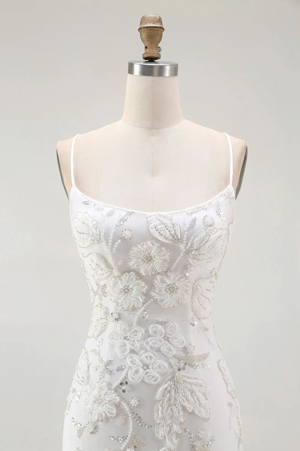 Bodycon White Spaghetti Straps Homecoming Dress with 3D Flowers sold by Wedtrend product image thumbnail 4