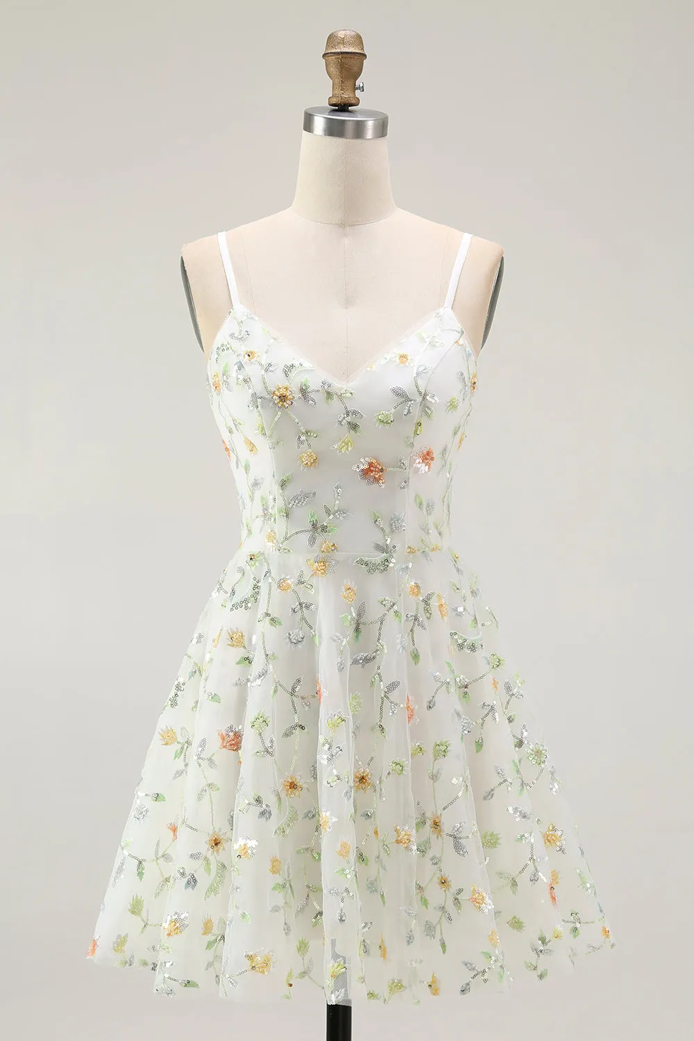 Cute A Line Beaded Green Flower Mini Homecoming Dress with Sequins sold by Wedtrend