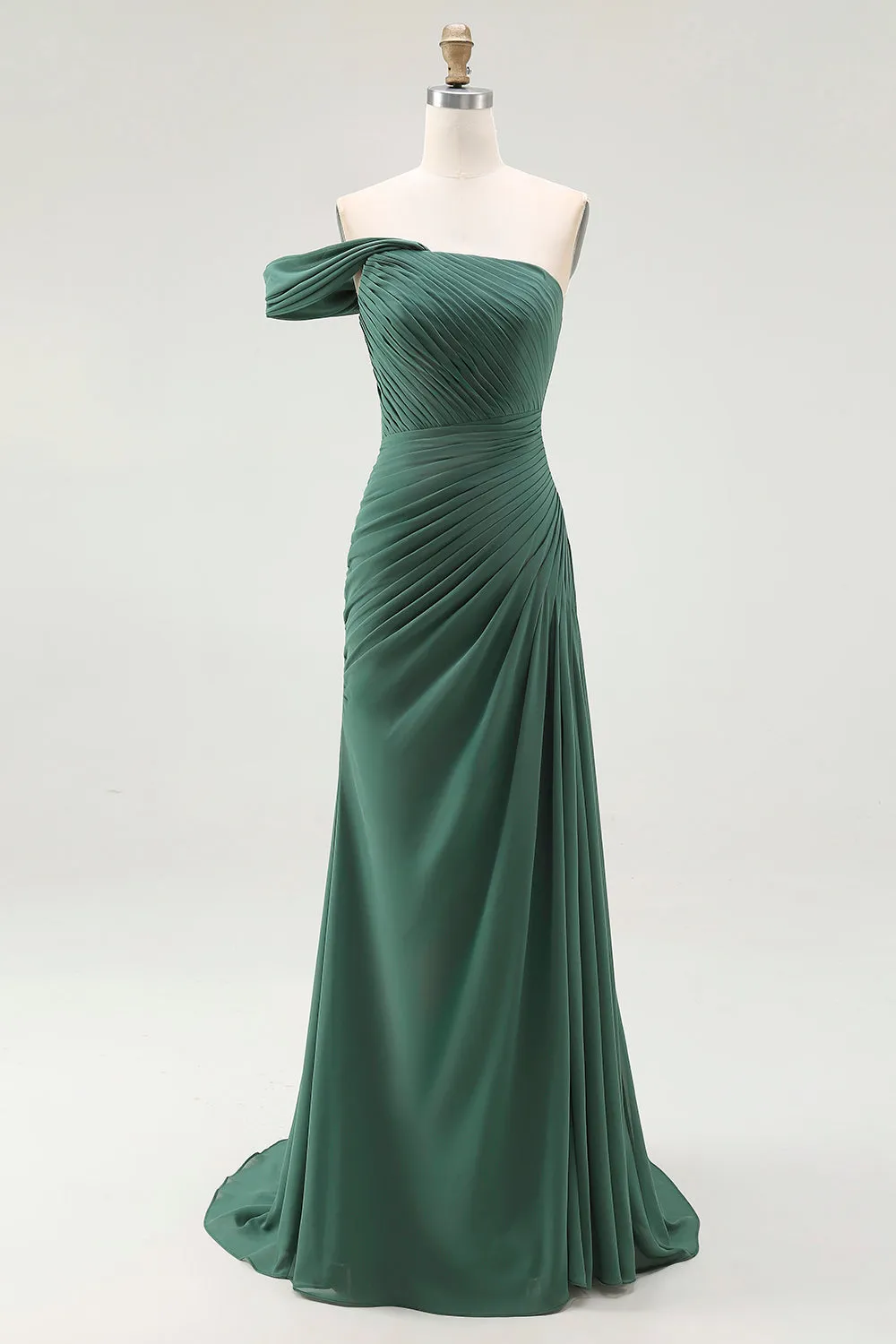 Dark Green Mermaid One Shoulder Pleated Long Formal Dress sold by Wedtrend