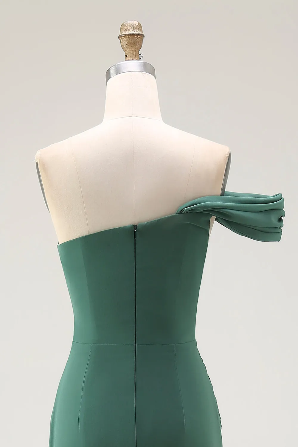 Dark Green Mermaid One Shoulder Pleated Long Formal Dress sold by Wedtrend product image thumbnail 5