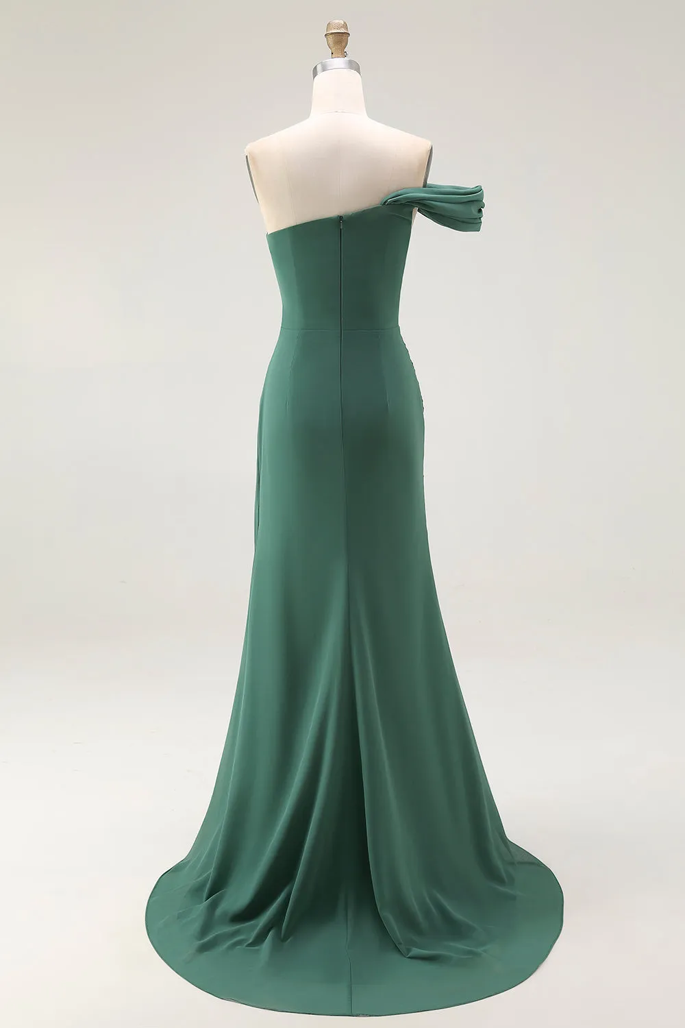 Dark Green Mermaid One Shoulder Pleated Long Formal Dress sold by Wedtrend product image thumbnail 2