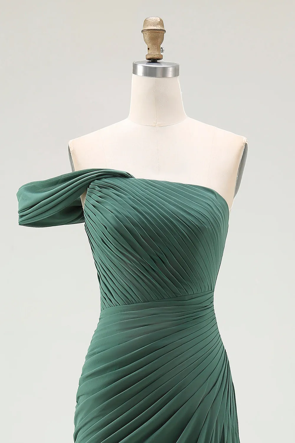 Dark Green Mermaid One Shoulder Pleated Long Formal Dress sold by Wedtrend product image thumbnail 4