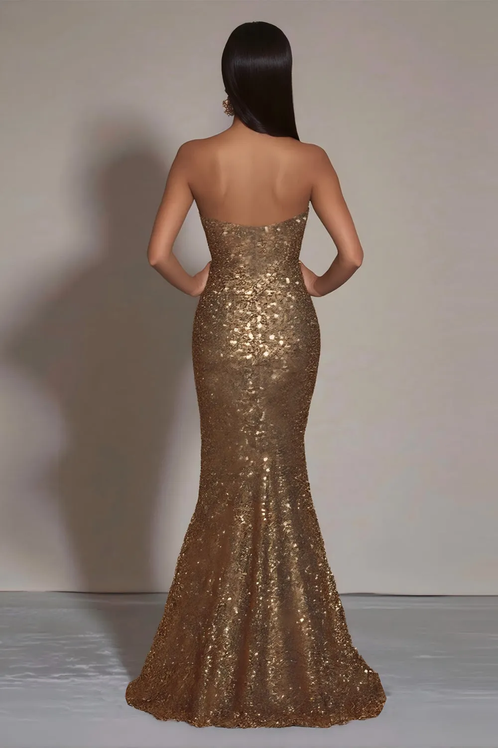 Golden Mermaid Strapless Sequin Long Formal Dress with Slit sold by Wedtrend product image thumbnail 5