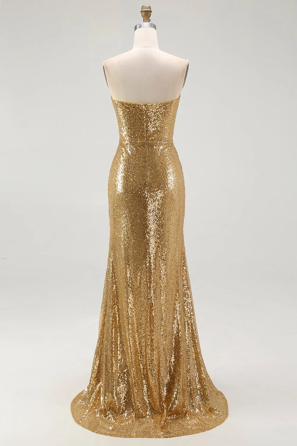 Golden Mermaid Strapless Sequin Long Formal Dress with Slit sold by Wedtrend product image thumbnail 2