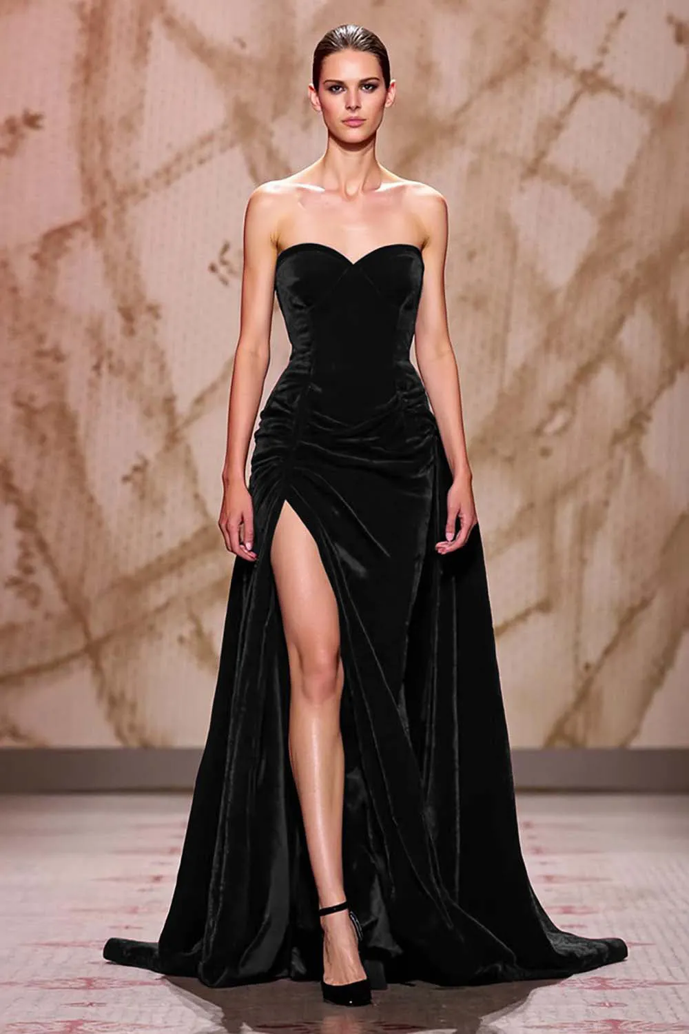 Dark Red A-Line Sweetheart Velvet Formal Dress with Slit sold by Wedtrend product image thumbnail 3