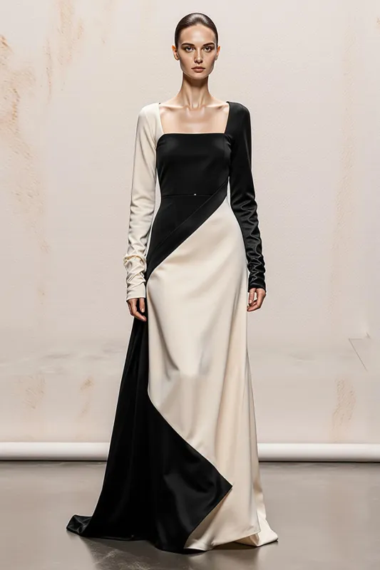 Black and White A-Line Long Sleeves Formal Dress made by Wedtrend