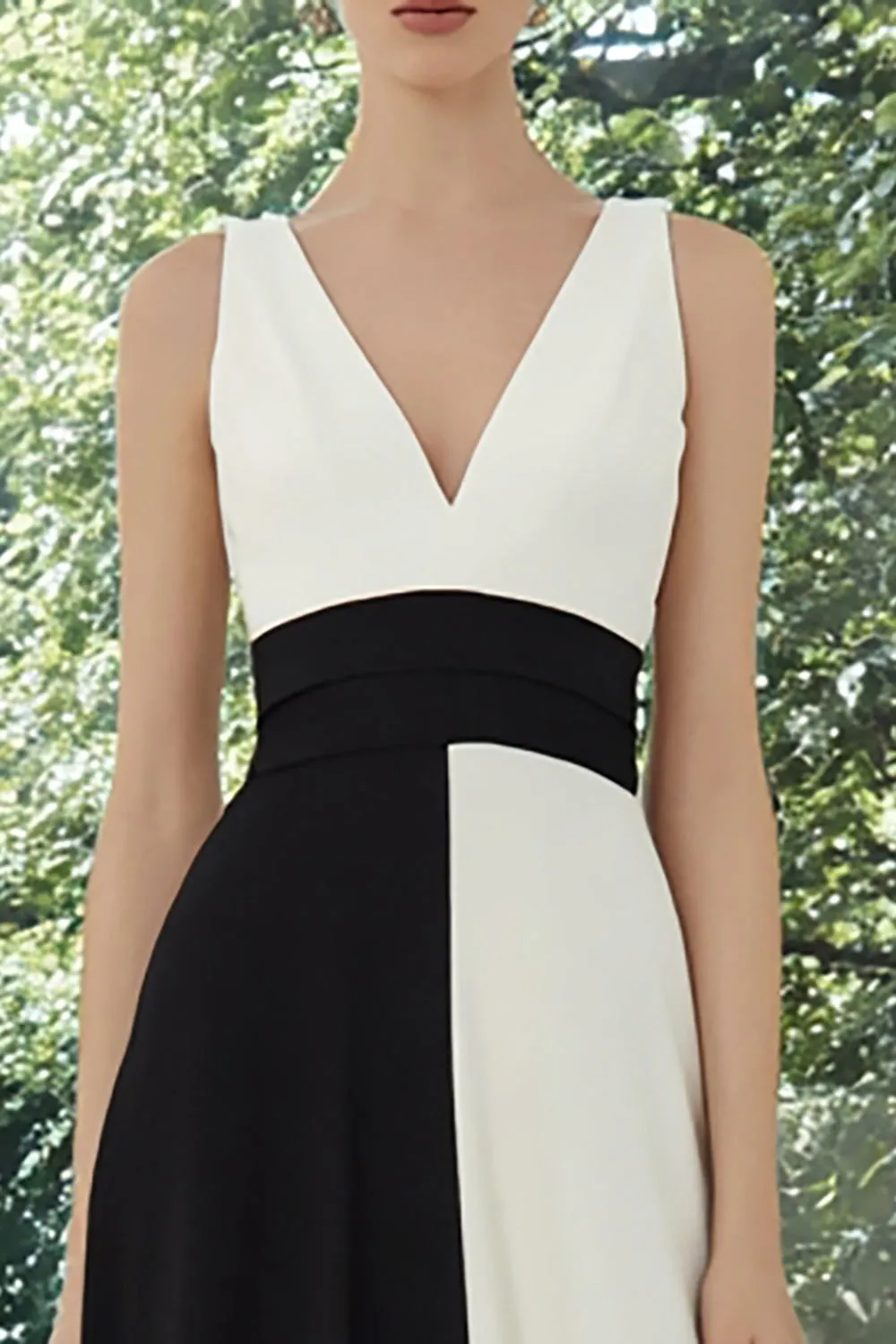 Black and White A-Line V-Neck Long Formal Dress sold by Wedtrend product image thumbnail 2