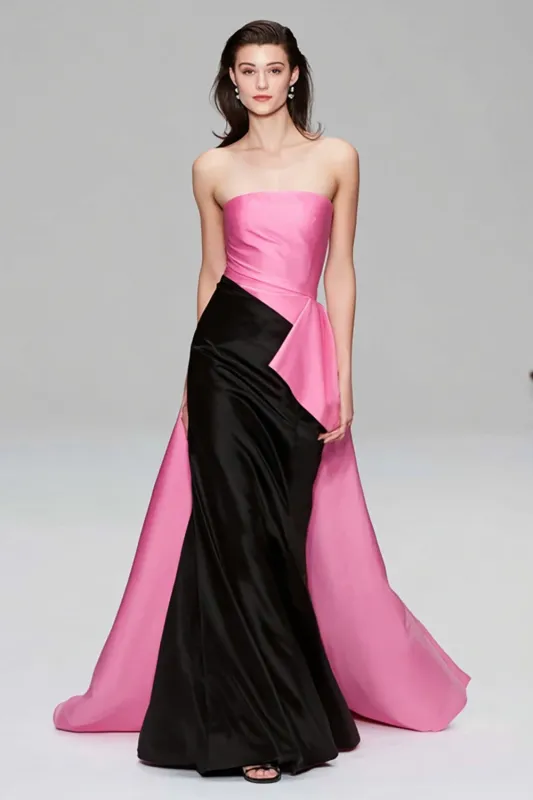 Strapless Black and Pink Mermaid Formal Dress with Train Cape made by Wedtrend