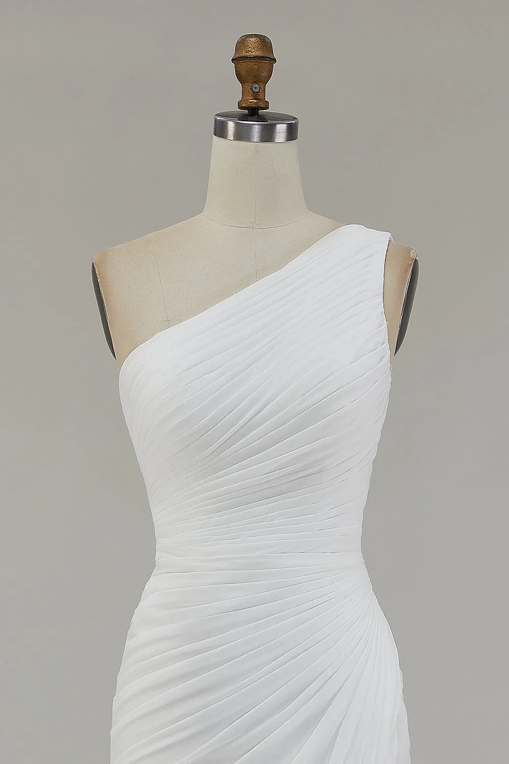 One Shoulder Ivory Ruched Engagement Dress with Slit sold by Wedtrend product image thumbnail 5