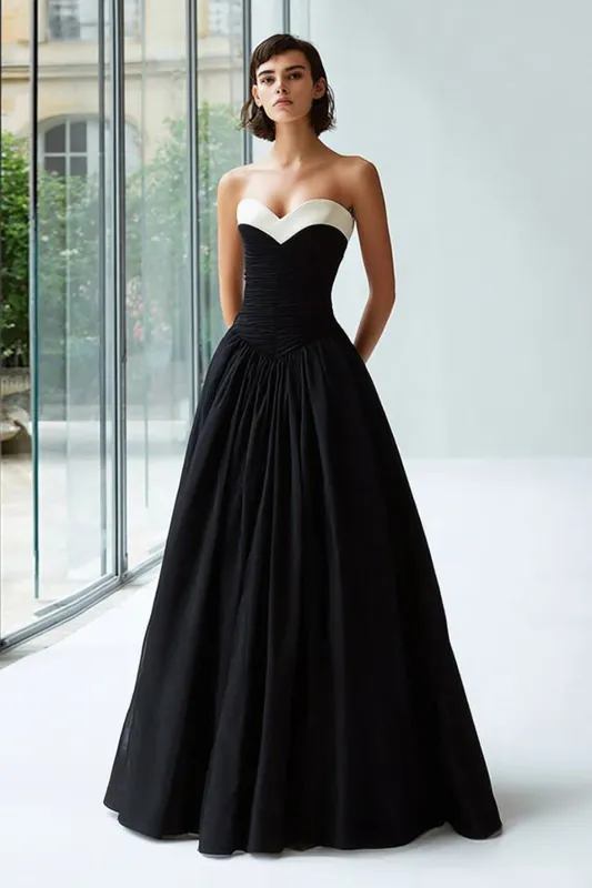 Black and White Sweetheart A-Line Long Formal Dress made by Wedtrend