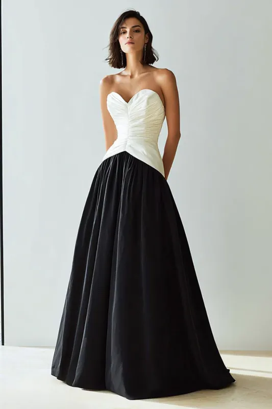 Black and White A-Line Sweetheart Long Formal Dress made by Wedtrend