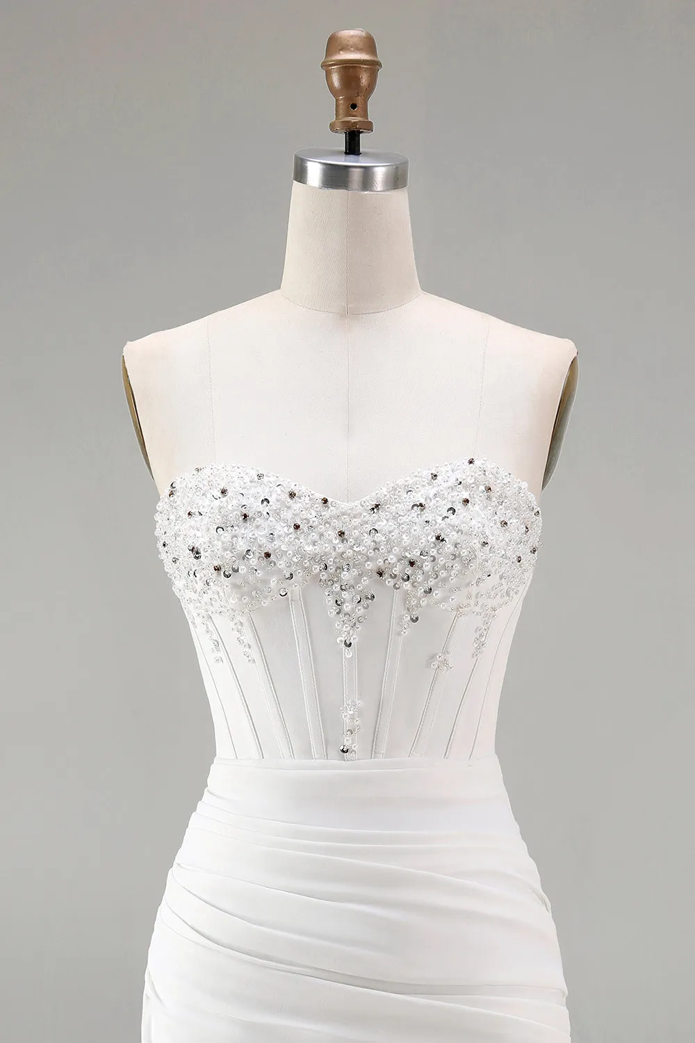 White Strapless Bodycon Corset Mini Homecoming Dress with Beading sold by Wedtrend product image thumbnail 4