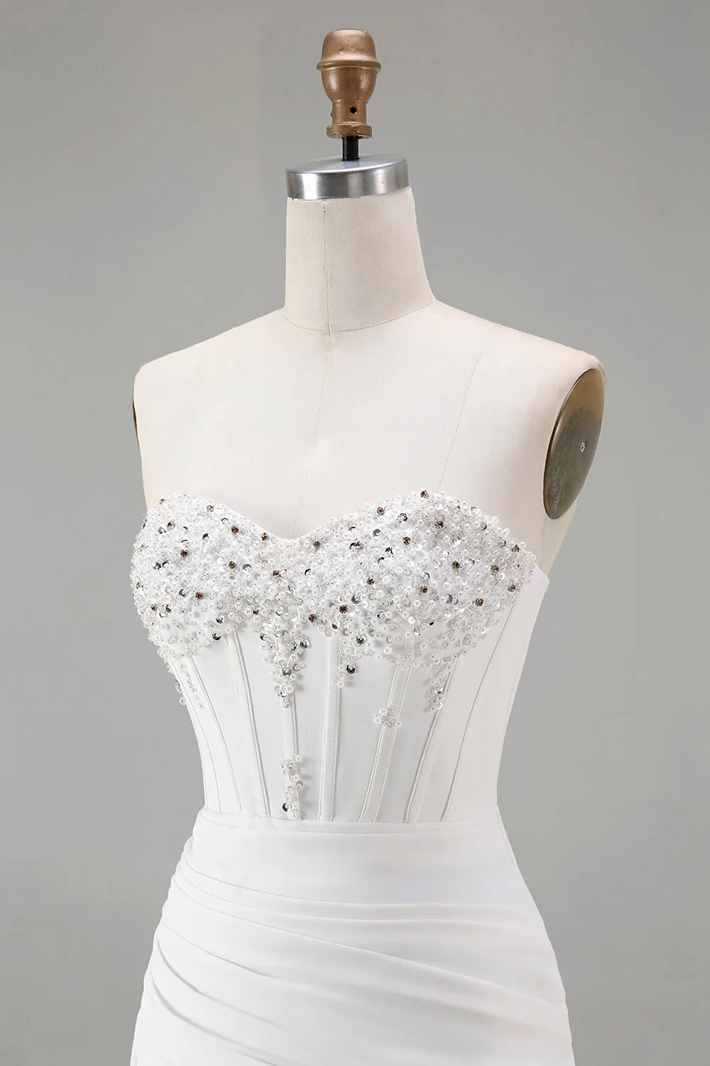 White Strapless Bodycon Corset Mini Homecoming Dress with Beading sold by Wedtrend product image thumbnail 5