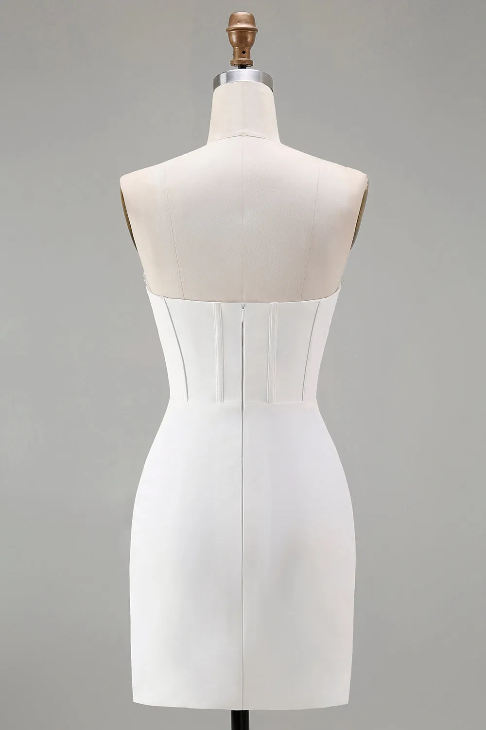 White Strapless Bodycon Corset Mini Homecoming Dress with Beading sold by Wedtrend product image thumbnail 2