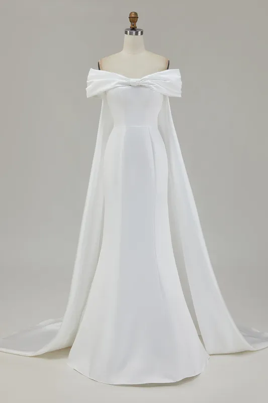 Ivory Mermaid Off The Shoulder Wedding Dress with Bow made by Wedtrend