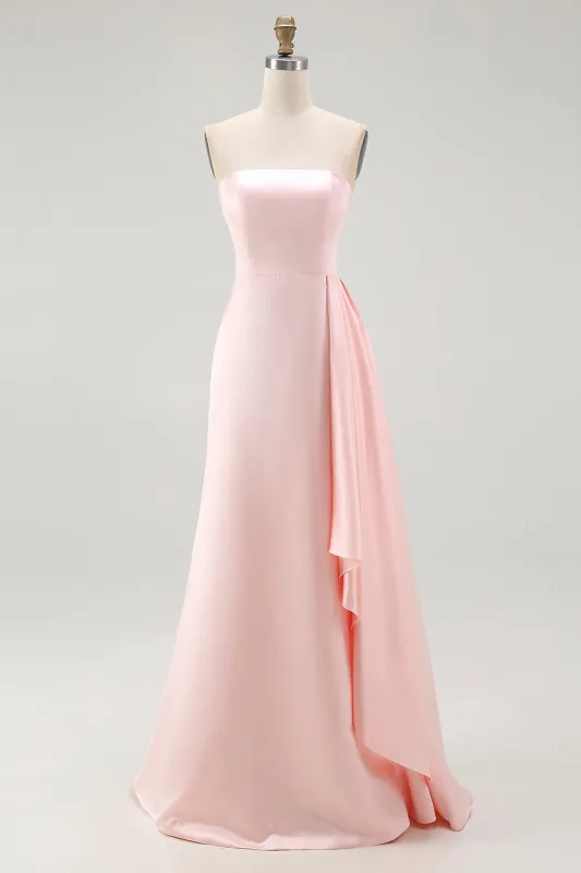 Pink Strapless Sheath Satin Formal Dress with Ruffles sold by Wedtrend
