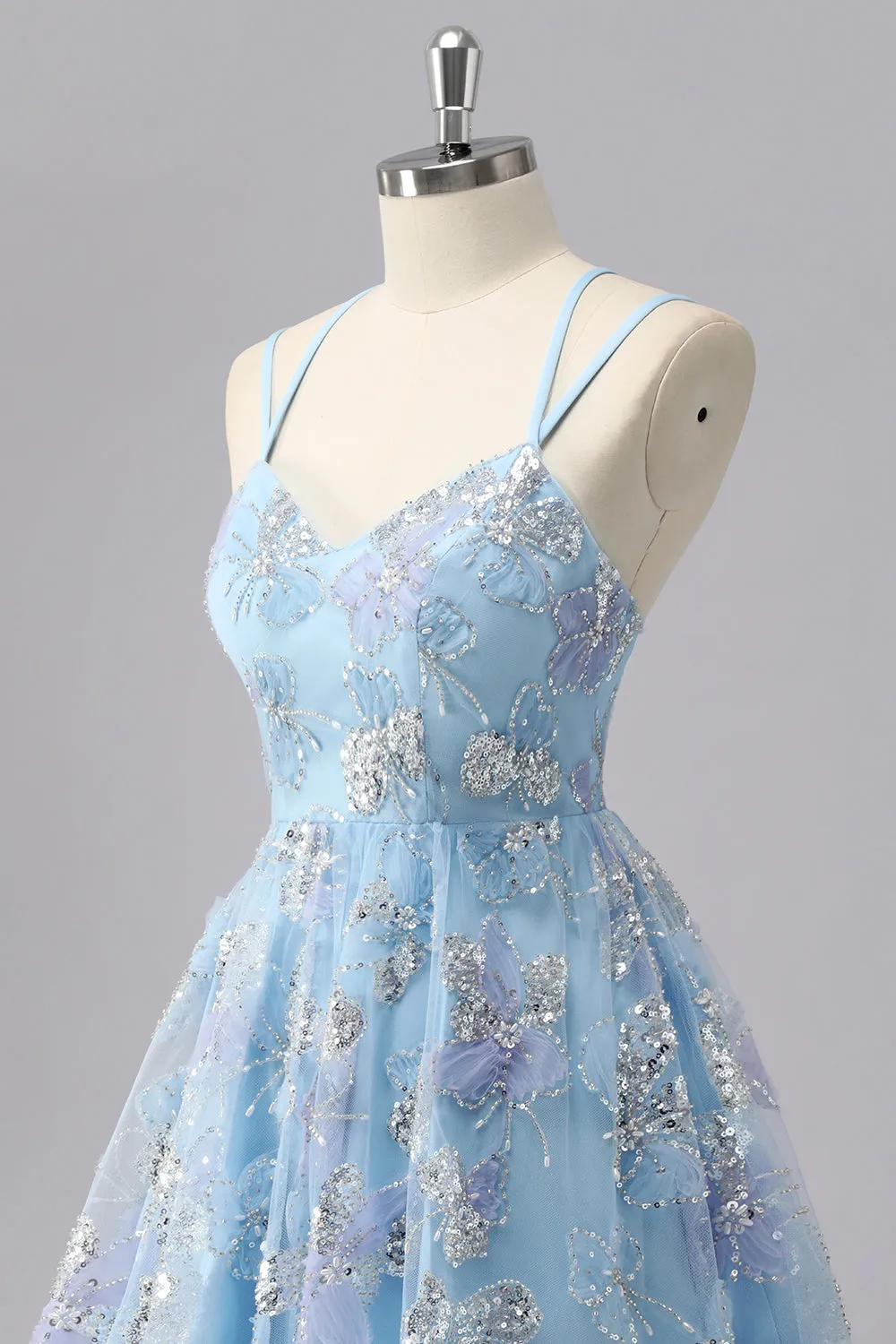 Cute Blue A-Line Spaghetti Straps Beaded Homecoming Dress with Sequins sold by Wedtrend product image thumbnail 5