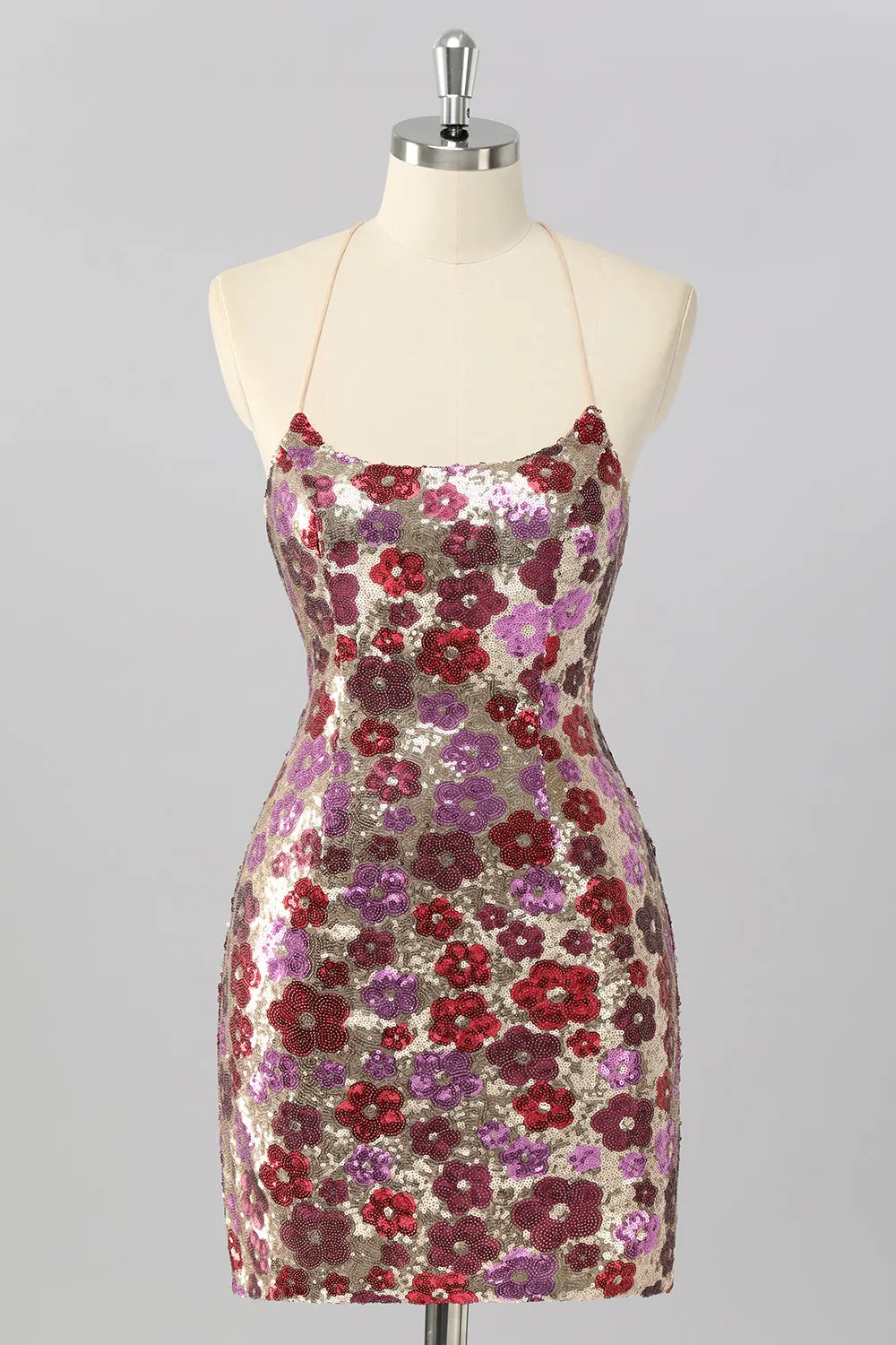 Red Flower Sequins Bodycon Spaghetti Straps Homecoming Dress with Lace Up Back sold by Wedtrend