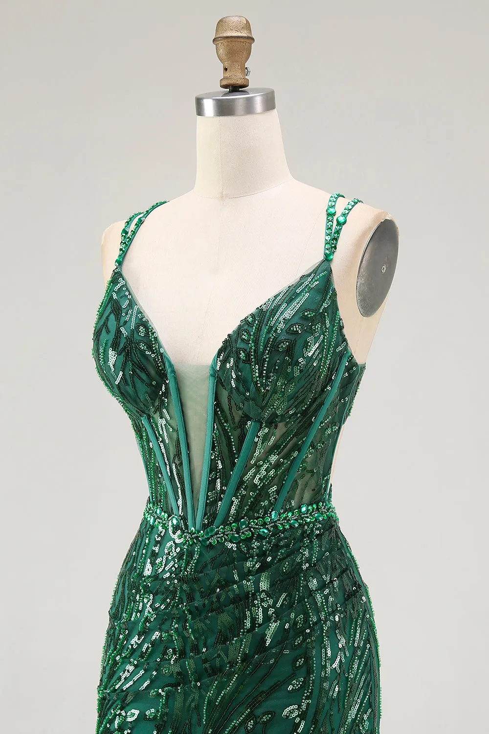 Sparkly Dark Green Bodycon Corset Tie Back Sequin Short Homecoming Dress sold by Wedtrend product image thumbnail 5
