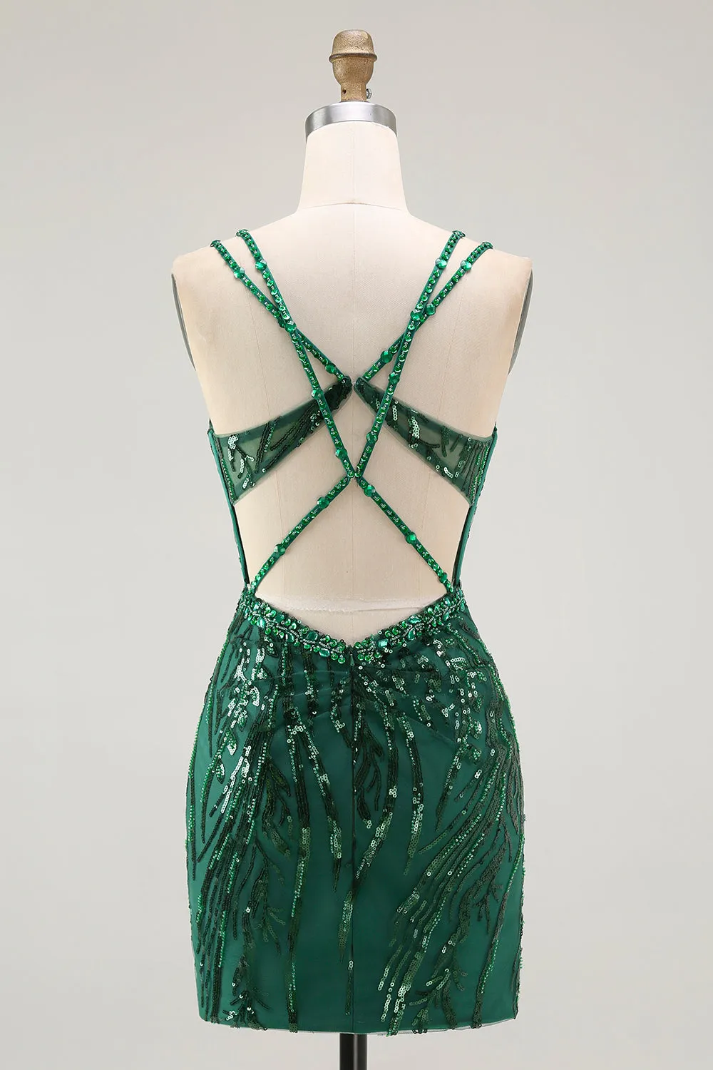 Sparkly Dark Green Bodycon Corset Tie Back Sequin Short Homecoming Dress sold by Wedtrend product image thumbnail 2