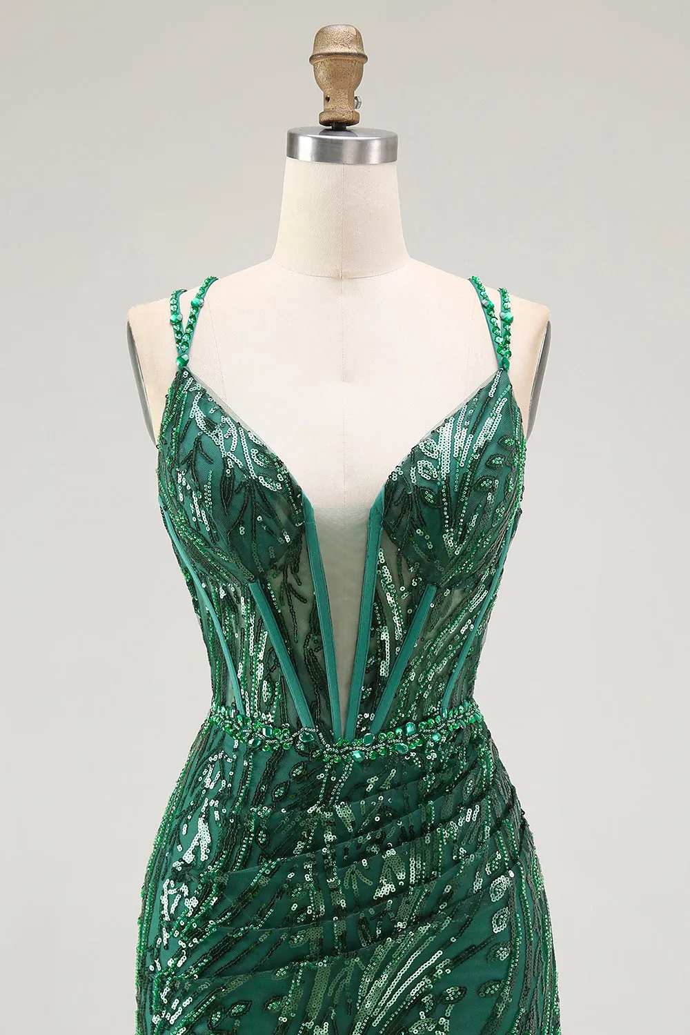 Sparkly Dark Green Bodycon Corset Tie Back Sequin Short Homecoming Dress sold by Wedtrend product image thumbnail 4