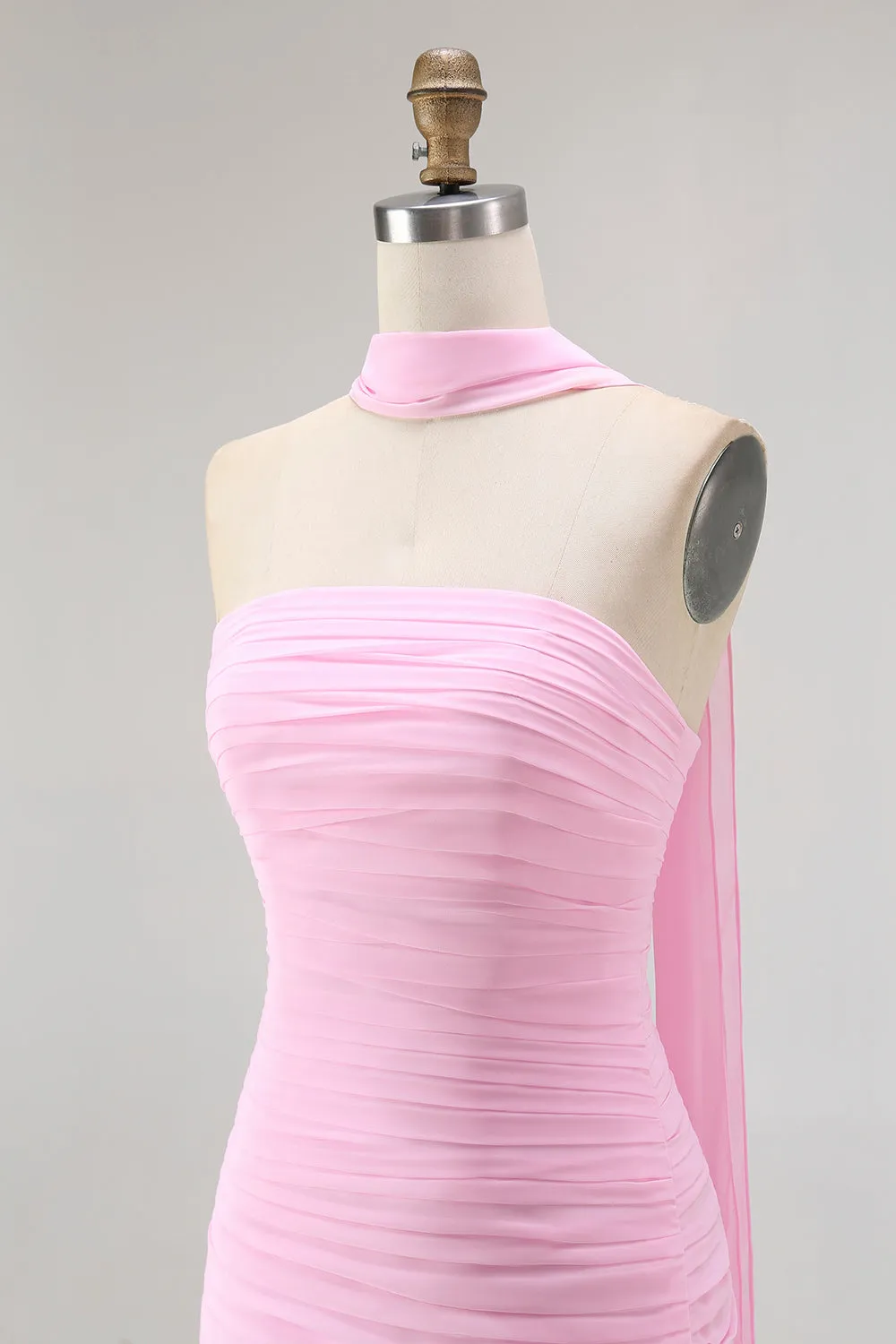 Pink Strapless Ruched Mermaid Long Bridesmaid Dress with Slit sold by Wedtrend product image thumbnail 5